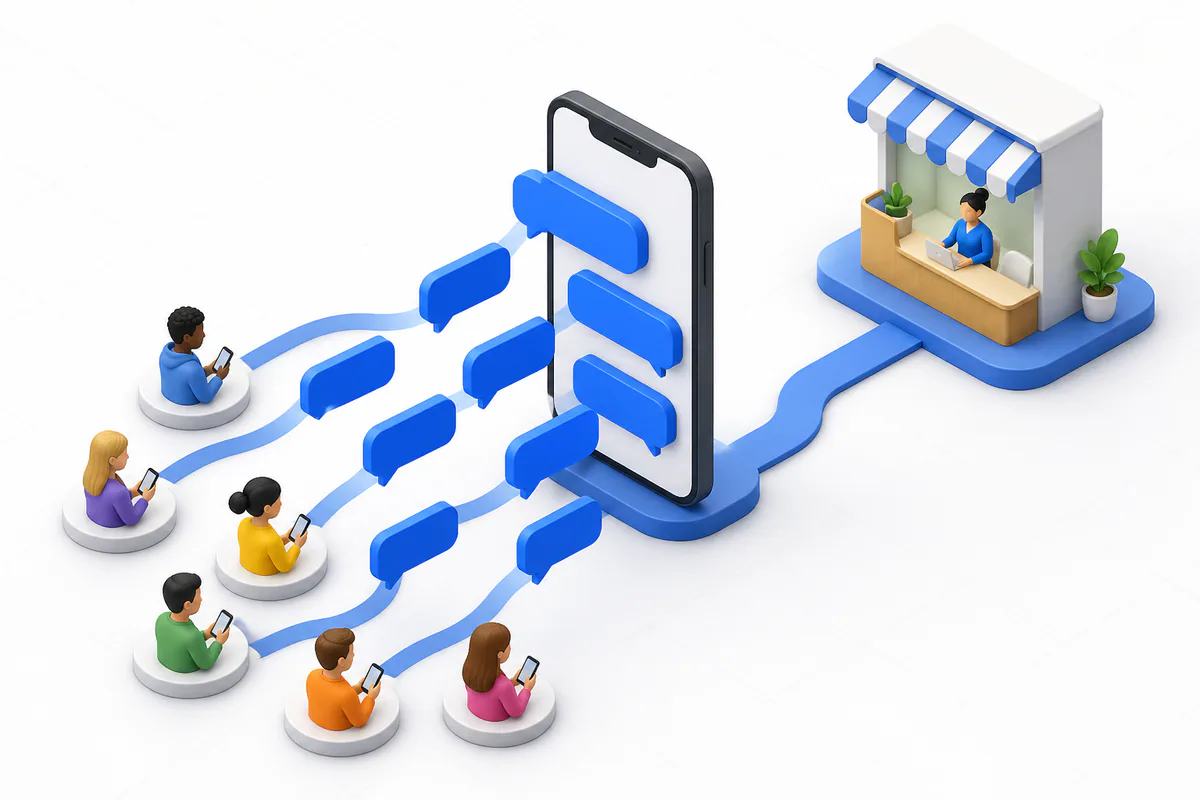 Поток обращений клиентов поступает в бот через смартфон